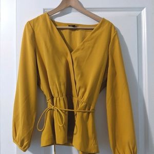 J.Crew mustard yellow faux wrap blouse